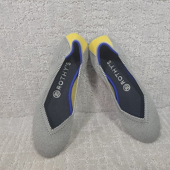 Rothy's The Flat Womens US 8 Shale Ribbon Yellow Stripe Round Toe Ballet Shoes - Picture 3 of 12